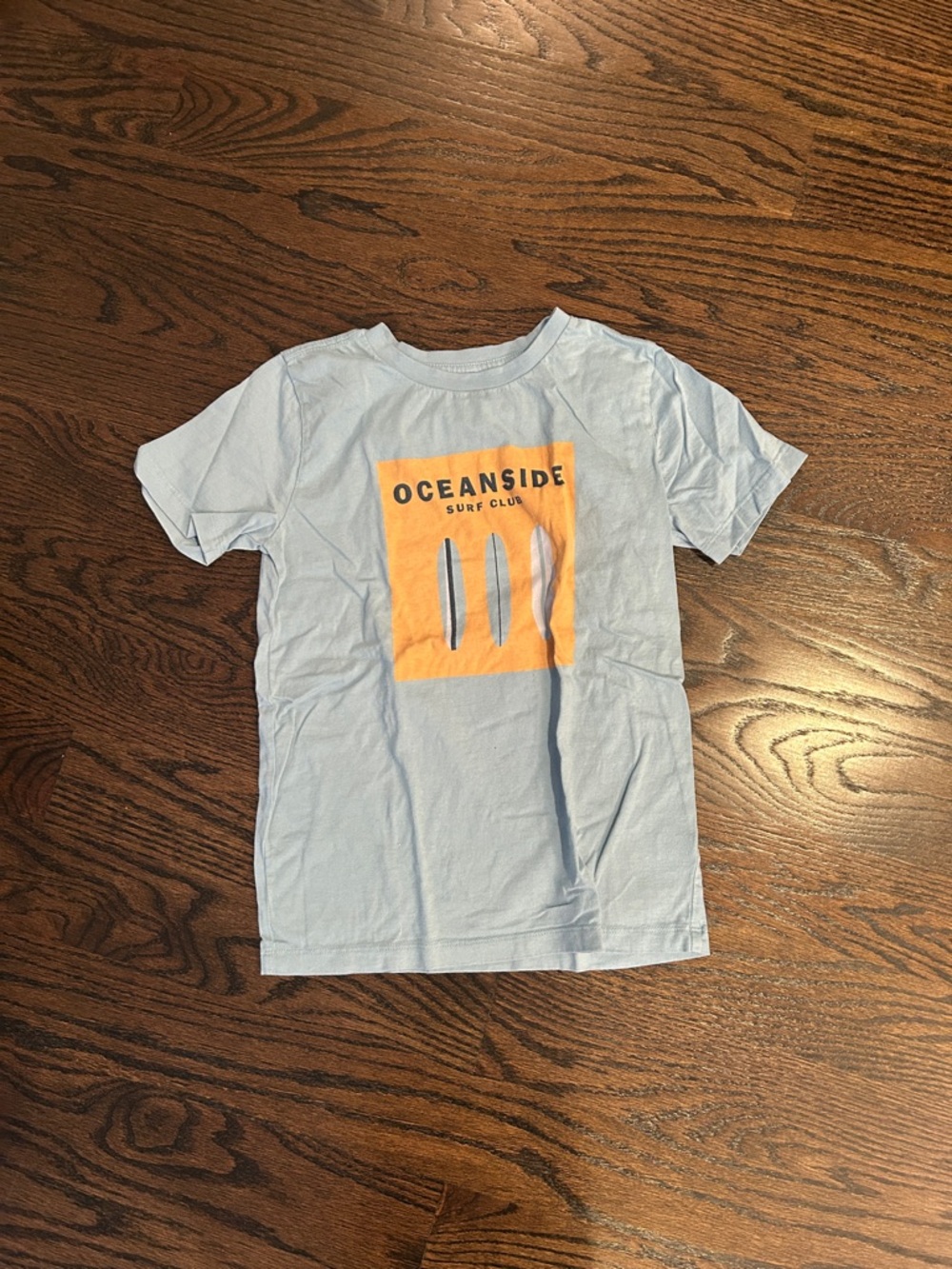 Surf Club Light Blue Kids Tee with surf graphic